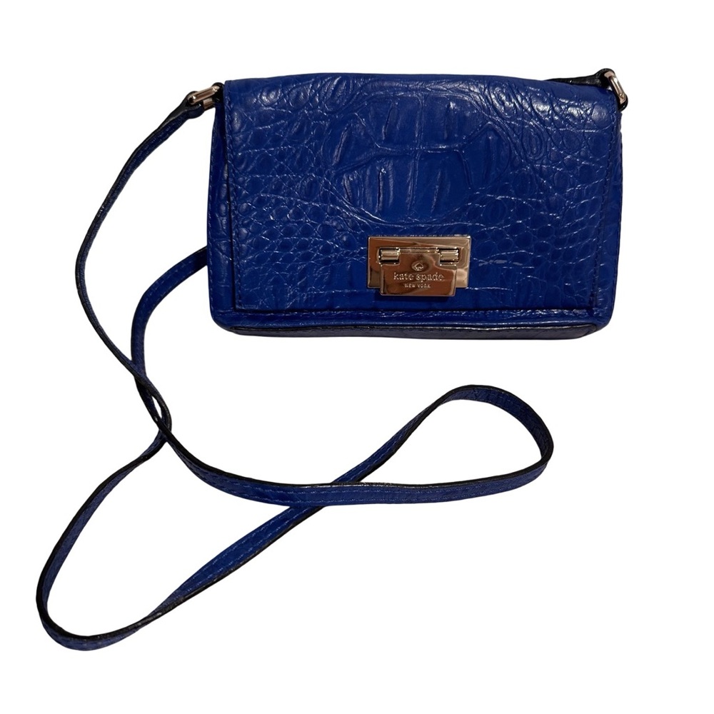 Kate Spade New York Rialto Place Sally Crossbody Bag Blue Crocodile Embossed GUC - Picture 5 of 16